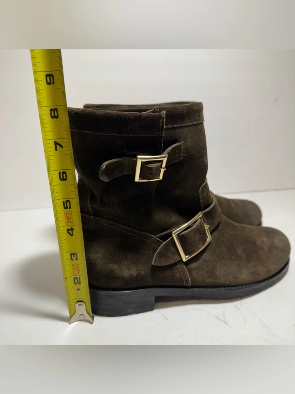 JIMMY CHOO YOUTH Brown Suede
Buckled Biker Combat Boots Size 381/2 - Picture 13 of 16